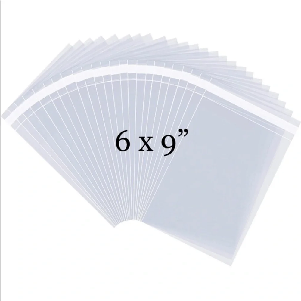 100pcs Bundle includes 25ct 6x9” & 25ct 3x5-1/2”Clear Cello Bags & 50ct Stickers